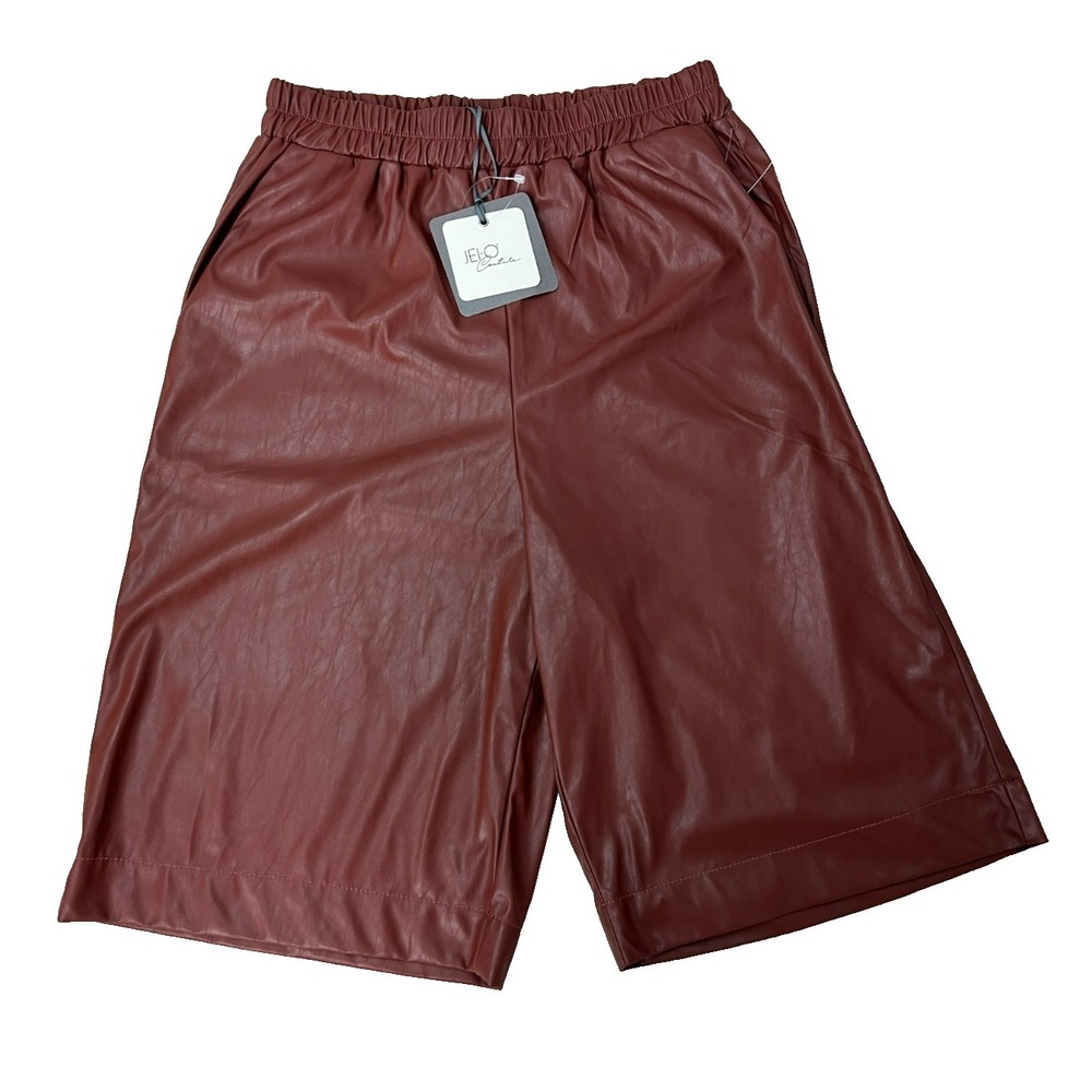 NWT JEI-O' Couture Brown Vegan Leather Culottes/Walking Shorts Pull-On SZ‎ XS